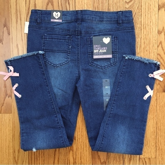 EPIC Threads Junior Mid Rise Denim Blue Distressed Stretch Skinny Jeans - Picture 15 of 16